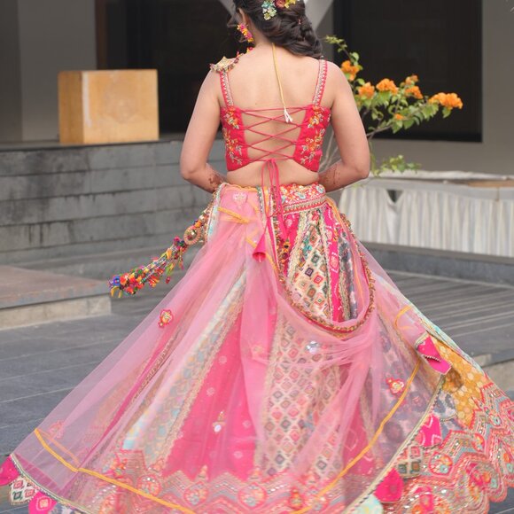 Designer Liz Paul inspired Multicolor Indian Lehenga for Wedding, Haldi &Mehendi - Picture 2 of 4